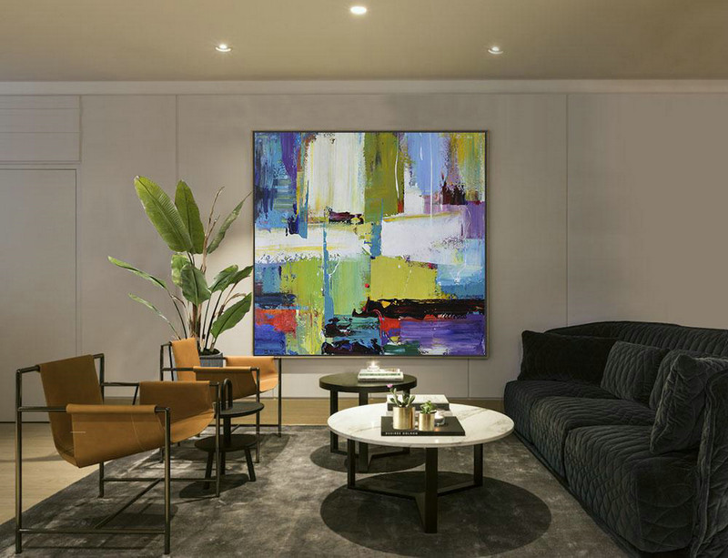 Handmade Large Contemporary Art,Oversized Palette Knife Painting Contemporary Art On Canvas,Extra Large Canvas Art,Handmade Acrylic Painting,Green,Yellow,White,Purple,Blue,Red.etc